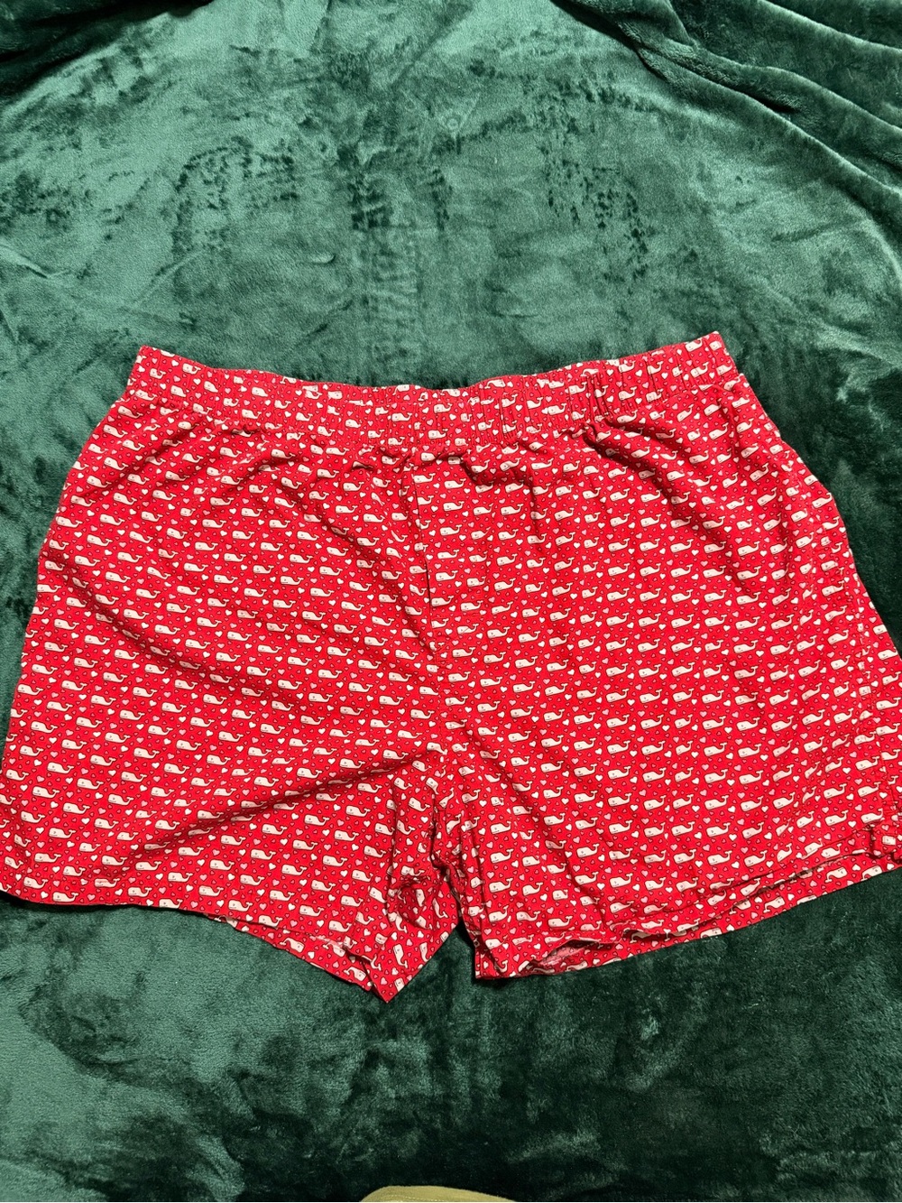 Vineyard Vines Red Cotton Lounge Boxers/Shorts with White Whale & Heart Print